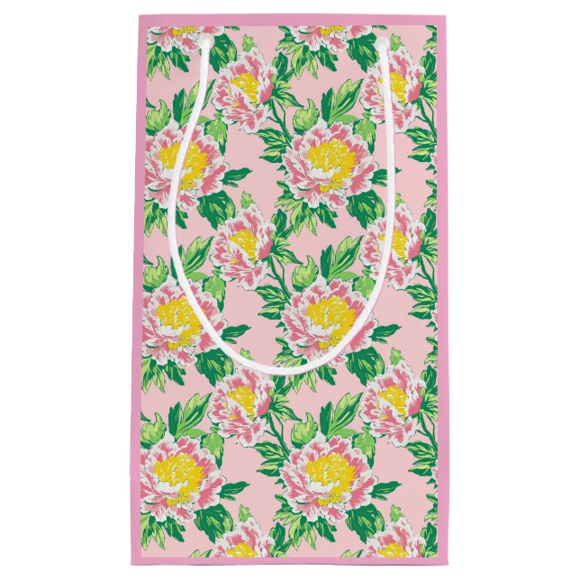 Rosa und gelbe Chinoiserie Blumen Kleine Geschenktüte (Vorderseite)