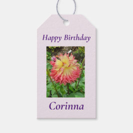 Rosa und Gelbe Dahlia Geschenkanhänger