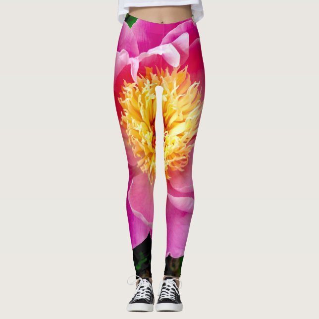 Rosa und gelbe Dahlia Leggings (Vorderseite)