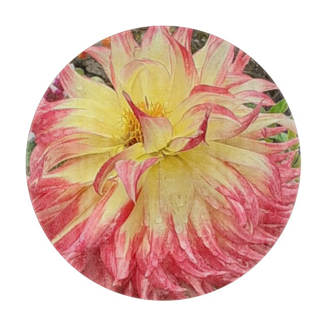 Rosa und Gelbe Dahlia Schneidebrett (Vorderseite)