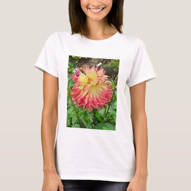 Rosa und Gelbe Dahlia T-Shirt (Vorderseite)