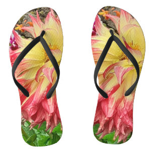 Rosa und gelbe Dahlie Flip Flops