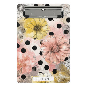 Rosa und gelbe Daisy-Blumen mit schwarzen Punkten Mini Klemmbrett