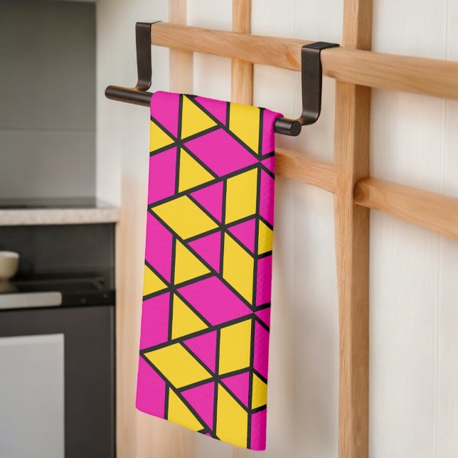 rosa und gelbe Dreiecke Muster Geschirrtuch (Kitchen Towel)