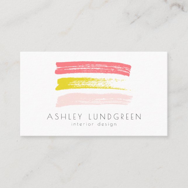 Rosa und gelbe Farbtöne Pinselstriche Moderne Visitenkarte (Vorderseite)