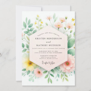 Rosa und gelbe Frühlingswiese Hochzeit Einladung