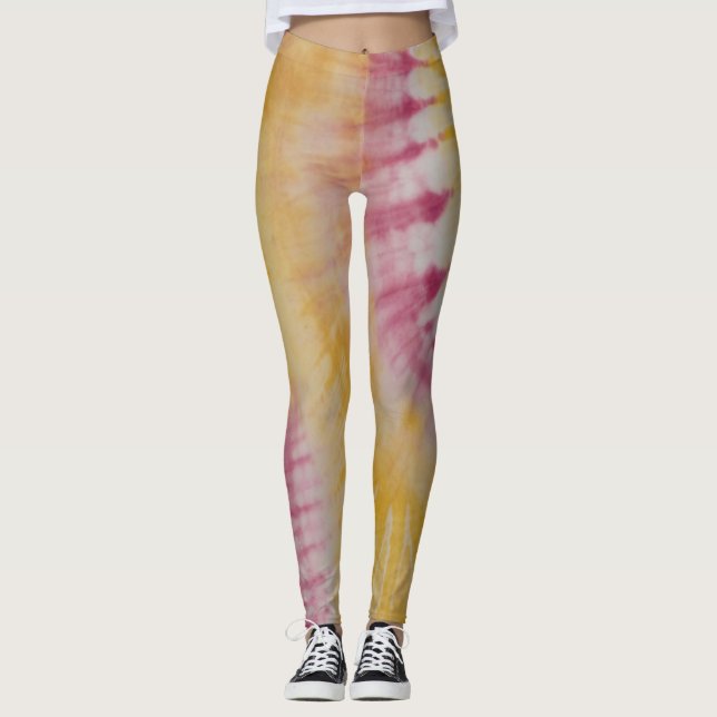 Rosa und gelbe Gefärbte Krawatte Leggings (Vorderseite)