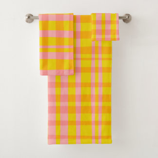 Rosa und gelbe Gingham-Retro Badhandtuch Set