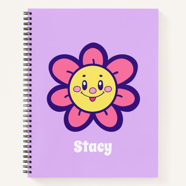 Rosa und gelbe glückliche Blume Notizbuch (Vorderseite)