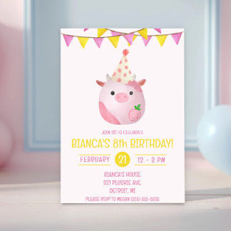 Rosa und gelbe Kuh Stuffe, Geburtstagsparty Plush Einladung