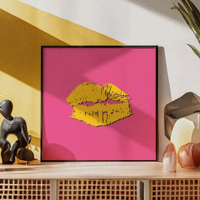 Rosa und gelbe küssende Lippen Poster (Von Creator hochgeladen)