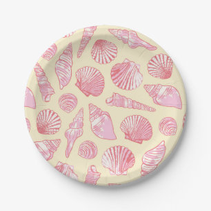 Rosa und gelbe, lackierte Muscheln Pappteller