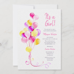 Rosa und gelbe Luftballons Baby Shower Einladung