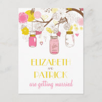 Rosa und gelbe Mason Jars Save the Date Postkarte