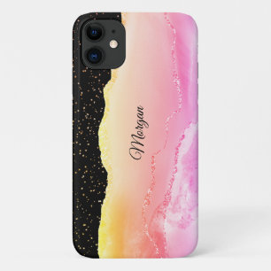 Rosa und gelbe Ombre-Achat, Goldsterne und individ Case-Mate iPhone Hülle