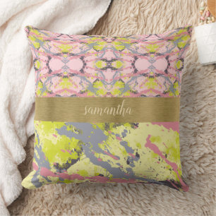 Rosa und gelbe Paint Splash Kissen