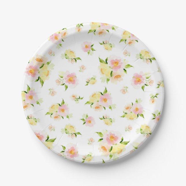 Rosa und gelbe Peelingböden Pappteller (Vorderseite)