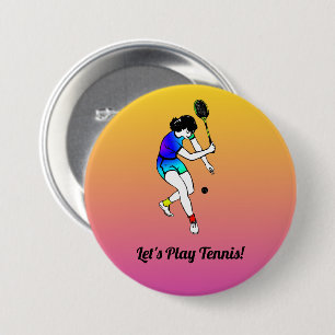 Rosa und gelbe Retro Women's Tennis Player Button