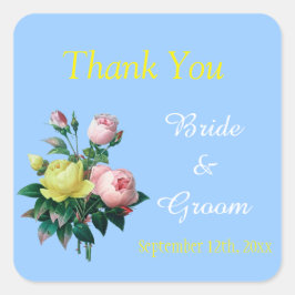 Rosa und gelbe Rosa Blume Gastgeschenk Hochzeit da Quadratischer Aufkleber