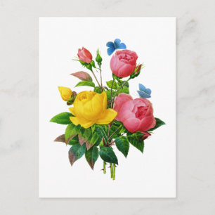 Rosa und Gelbe Rose Bouquet von Redoute Postkarte