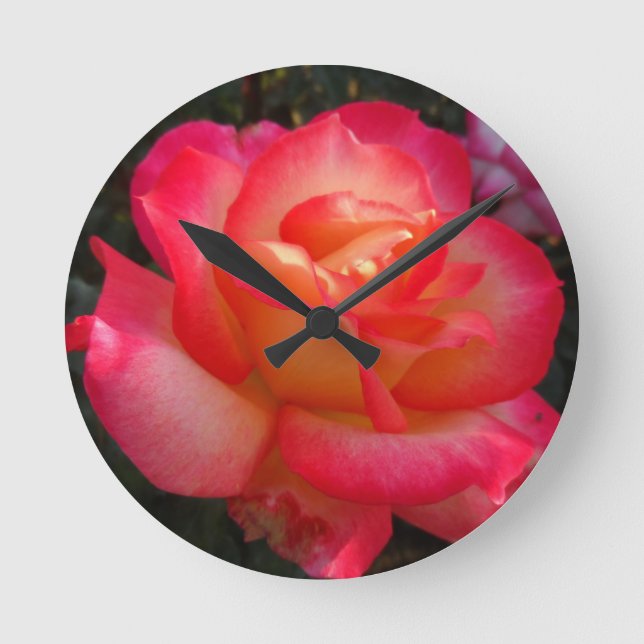 Rosa und Gelbe Rose Runde Wanduhr (Vorderseite)