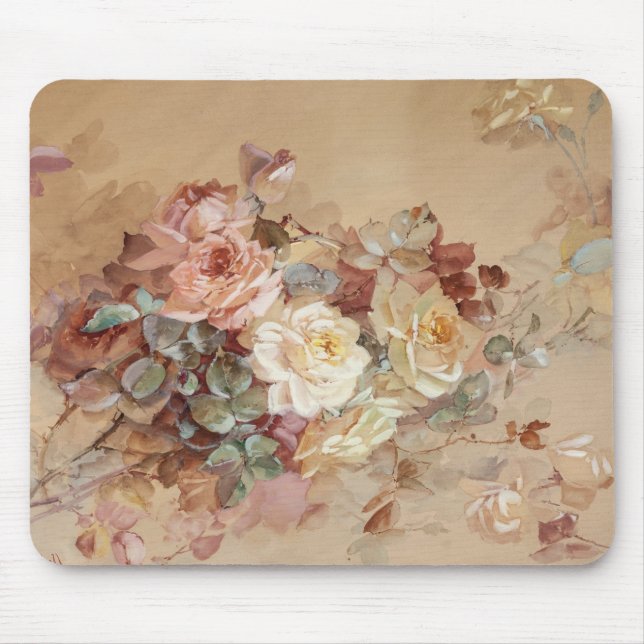 Rosa und Gelbe Rosen - Franz Bischoff Mousepad (Vorne)