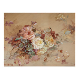 Rosa und gelbe Rosen – Franz Bischoff Poster