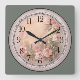 Rosa und Gelbe Rosen Kunst Quadratische Wanduhr
