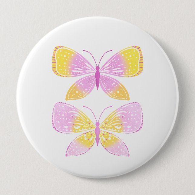 Rosa und gelbe Schmetterlinge Button (Vorderseite)