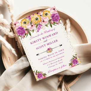 Rosa und gelbe Sommer-Blume Hochzeit Einladung