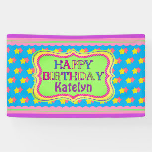 Rosa und gelbe Sterne Mädchen zum Geburtstag Banner