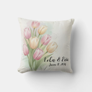 Rosa und gelbe Tulpen-Blumenstrauß-Jubiläum Kissen