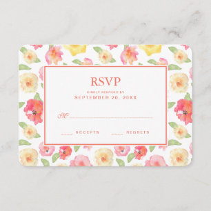Rosa und gelbe Wasserfarbe - Hochzeitsrottkreuz RSVP Karte