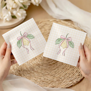 Rosa und gelbe Zitronen-Schleifen-Baby-Party Serviette