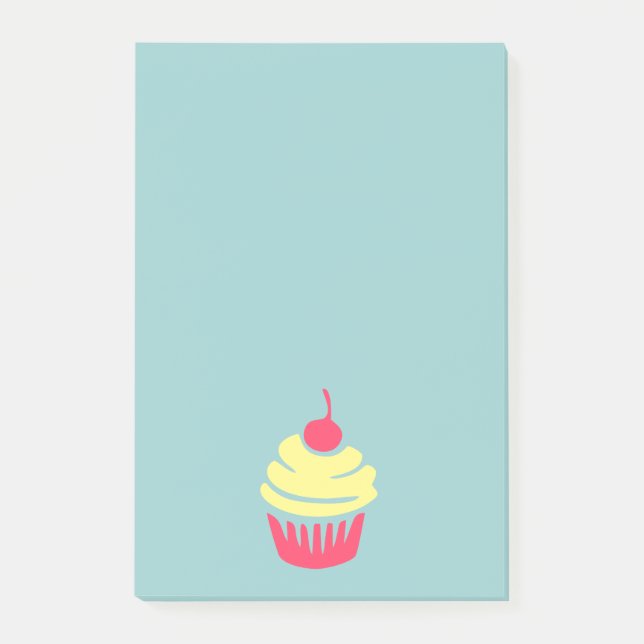 Rosa und gelber Kuchen oben mit Kirsche Post-it Klebezettel (Vorderseite)