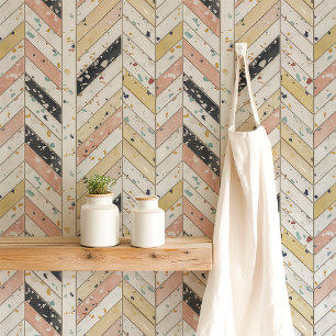 Rosa und gelber Terrazzo Chevron Fischgrätenmuster Tapete