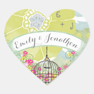 Rosa und gelbes blumengeschichtliches Siegel Herz-Aufkleber