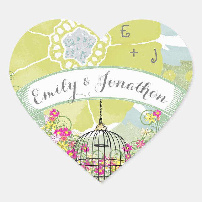 Rosa und gelbes blumengeschichtliches Siegel Herz-Aufkleber (Vorderseite)