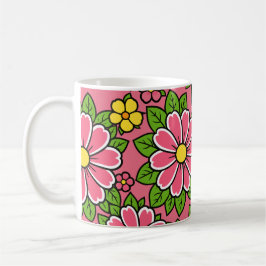 Rosa und gelbes Blumenmuster mit grünen Blättern Kaffeetasse
