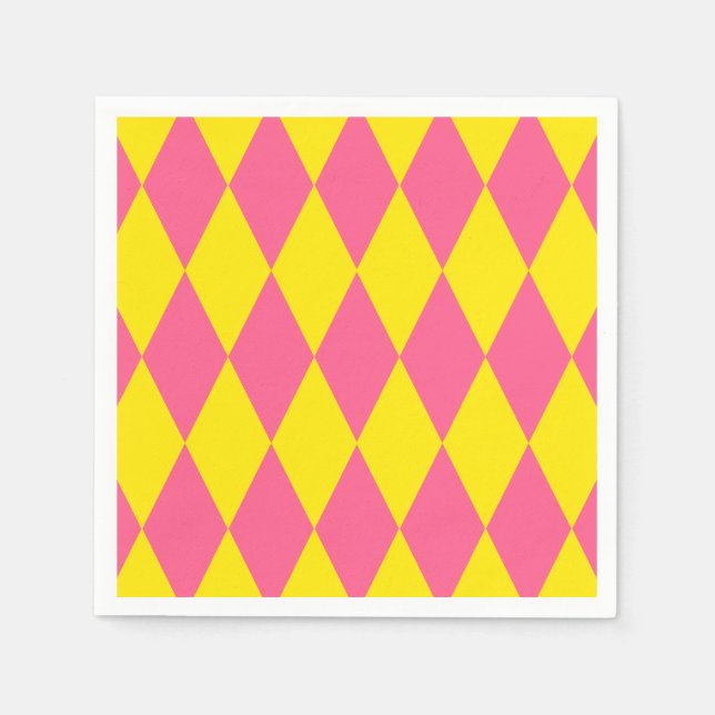 Rosa und gelbes Harlekin-Karomuster  Serviette (Vorderseite)