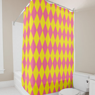 Rosa und gelbes Harlekin-Karuomuster-Design Duschvorhang