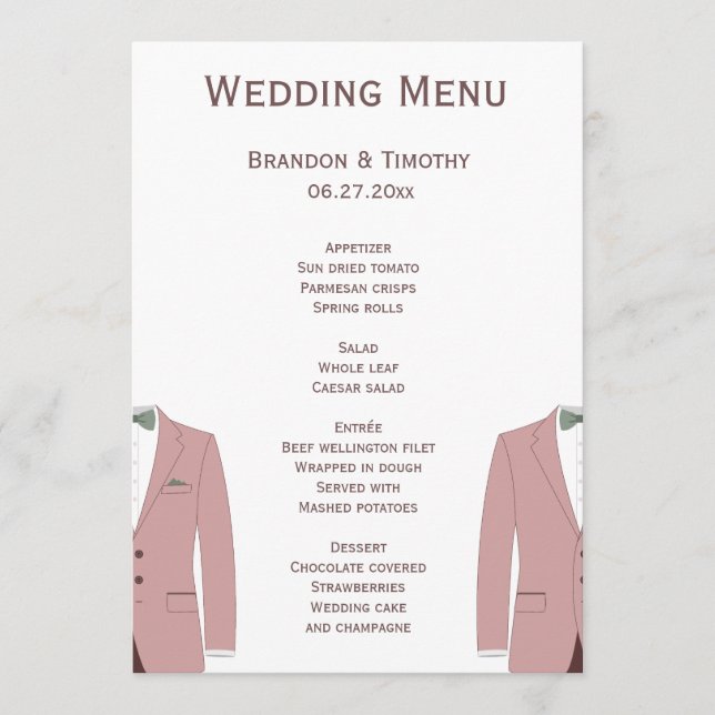 Rosa und gesäumte Hochzeitskarten Menükarte (Vorderseite)