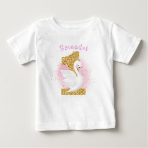 Rosa und Gold 1. Geburtstag Swan Princess Baby T-shirt
