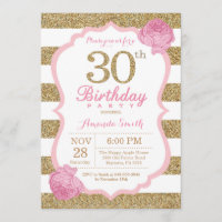 Rosa und Gold 30. Geburtstag Einladung Floral