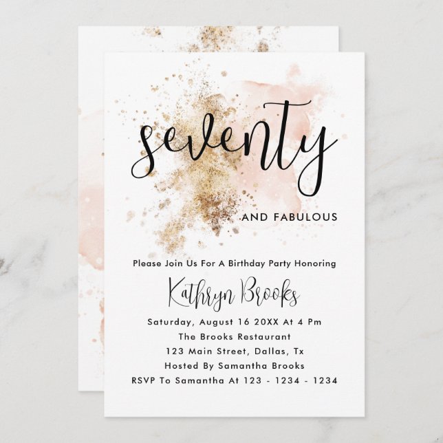 Rosa und Gold 70. Geburtstag Einladungen (Vorne/Hinten)