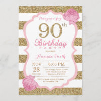 Rosa und Gold 90. Geburtstag Einladung Floral
