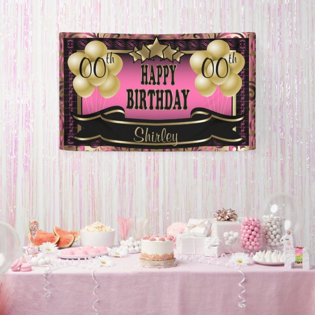 Rosa und Gold Abstrakt Happy 00. Geburtstag Banner (Party)