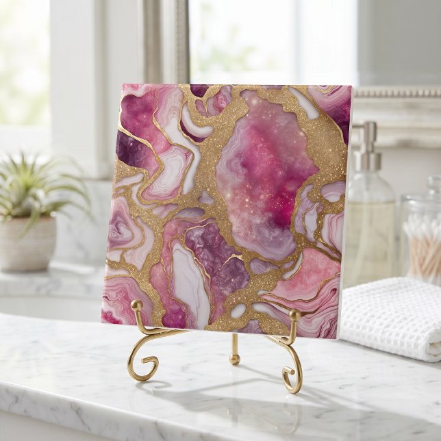 Rosa und Gold Achat Geode abstrakte Harzkunst Fliese (Von Creator hochgeladen)