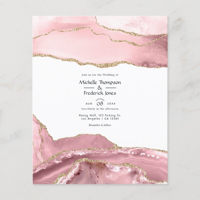 Rosa und Gold Achat Hochzeit Flyer (Vorne)