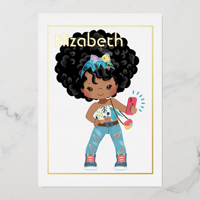 Rosa und Gold Afrikanische Selfie Geburtstag Folieneinladung (Vorderseite)